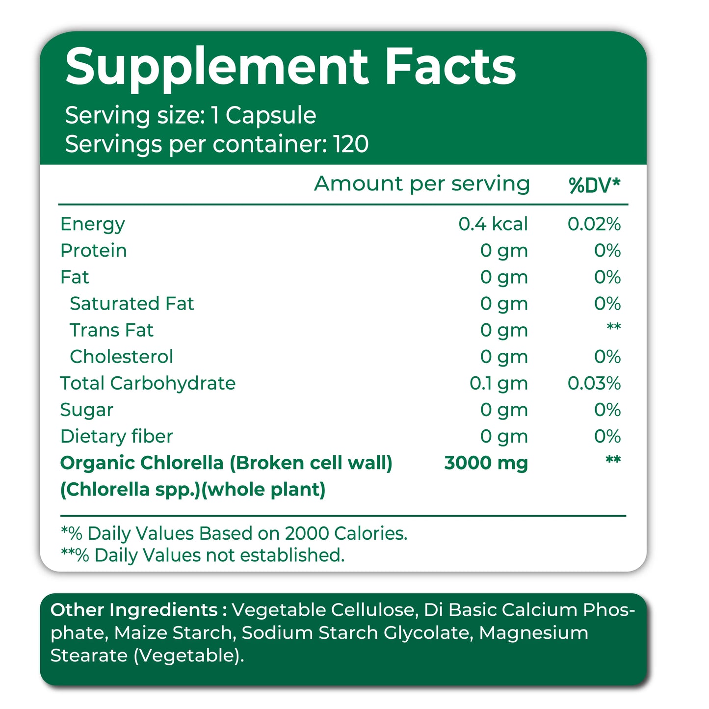 Oladole Natural Organic Chlorella 3000mg - 200 Tablets