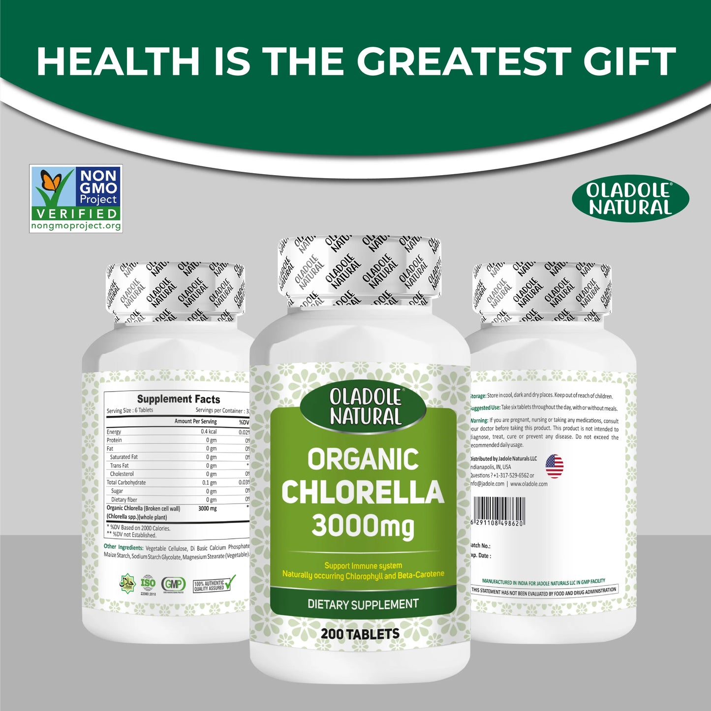 Oladole Natural Organic Chlorella 3000mg - 200 Tablets