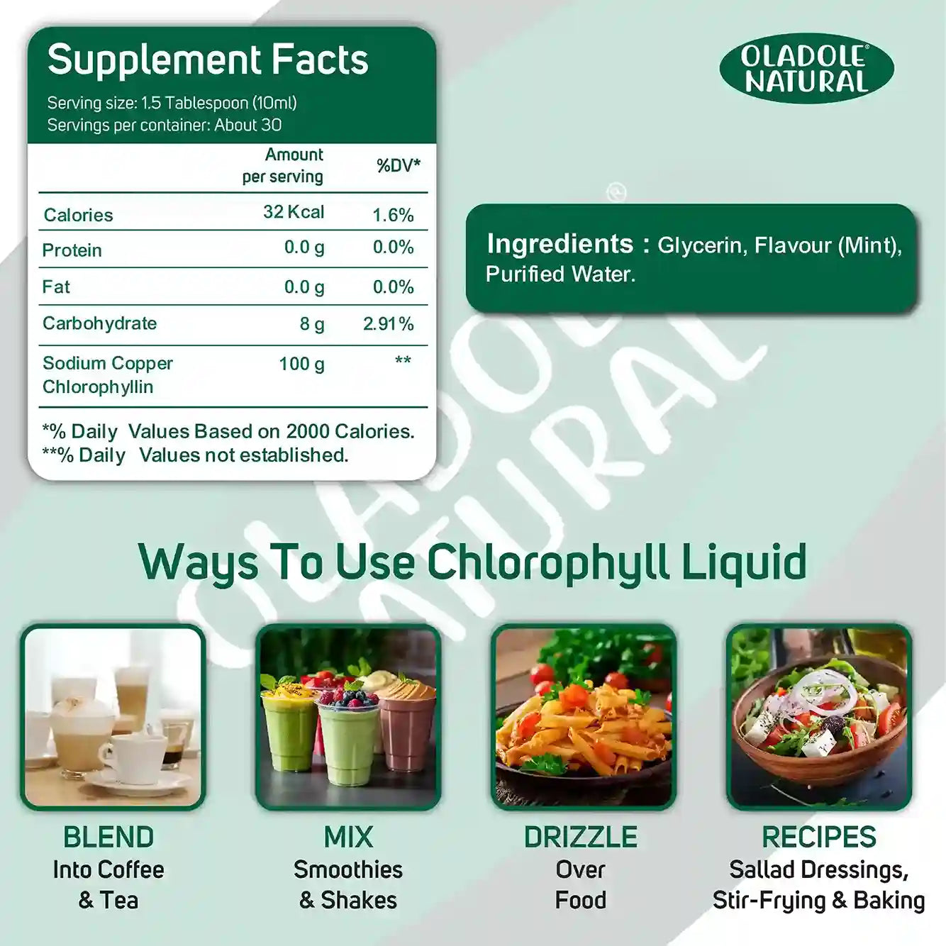 Oladole Natural Liquid Chlorophyll Mint Flavor 300ml