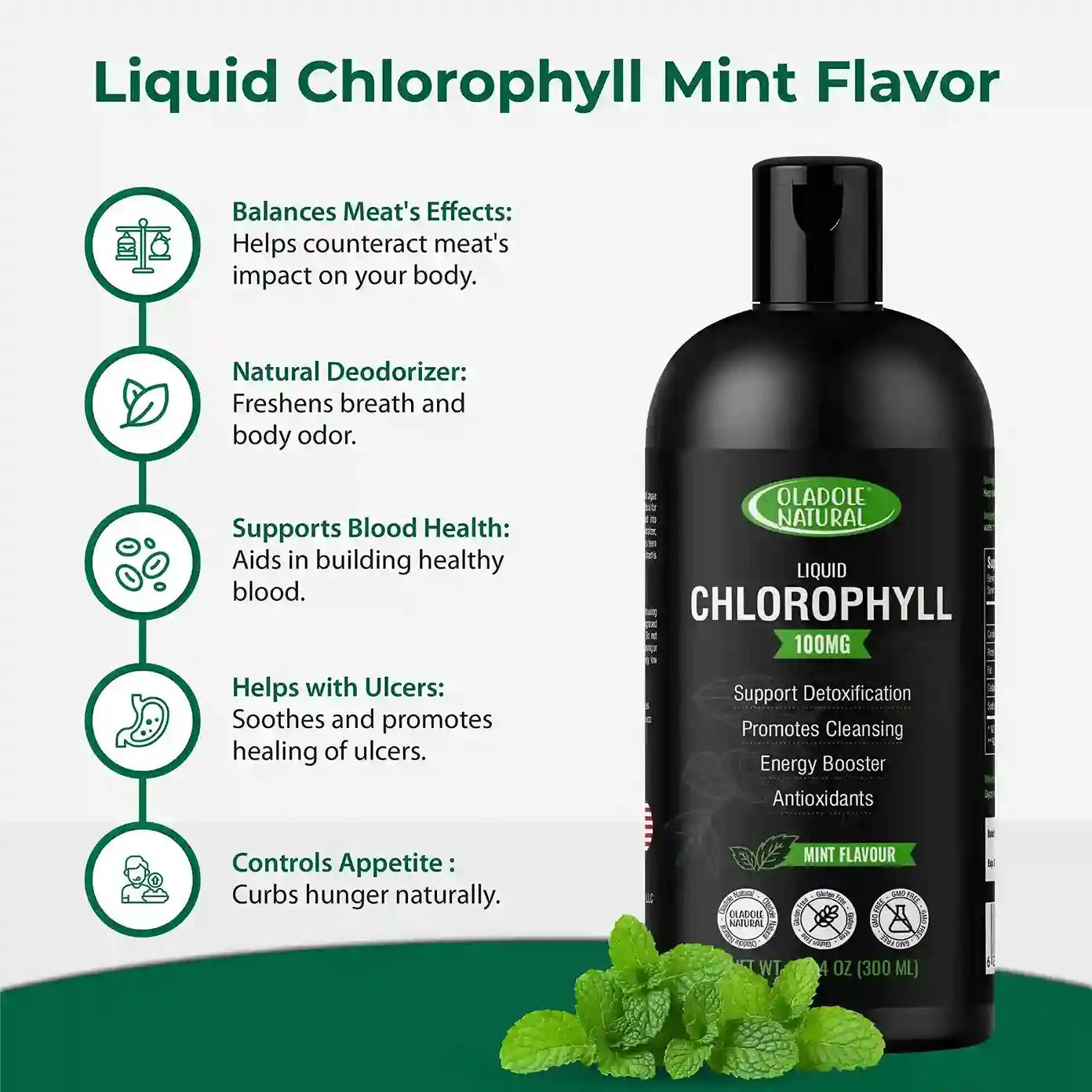Oladole Natural Liquid Chlorophyll Mint Flavor 300ml
