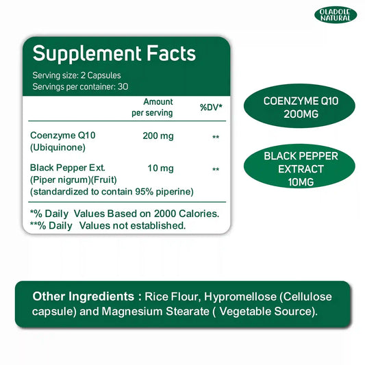 Oladole Natural CoQ10 + 95% Piperine 200mg 60 Capsules