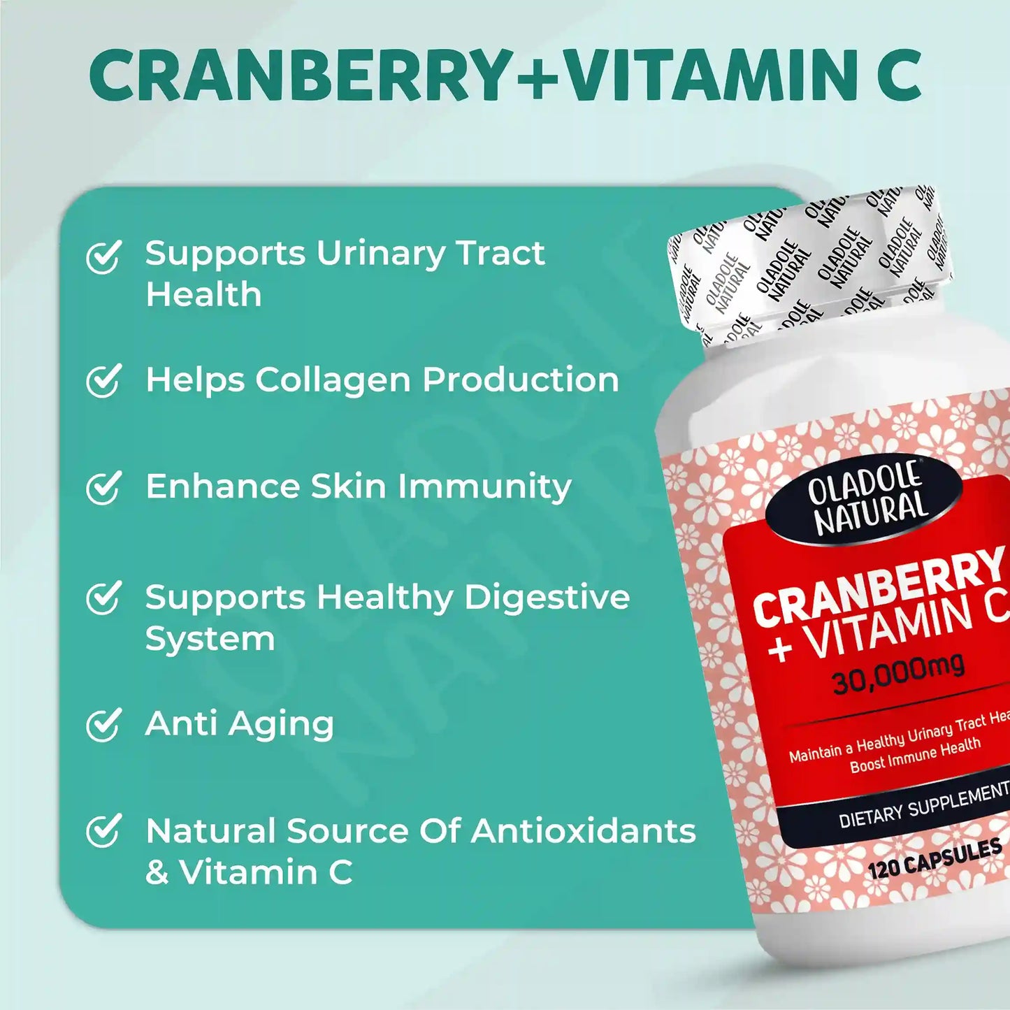 Oladole Natural Cranberry (30,000 mg) + Vitamin C 120 Capsules