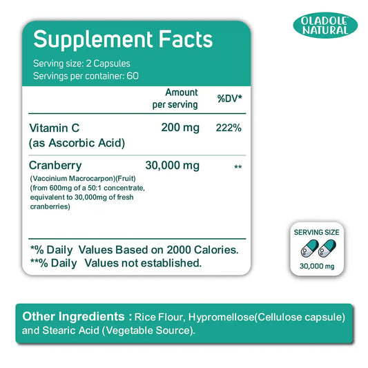 Oladole Natural Cranberry (30,000 mg) + Vitamin C 120 Capsules
