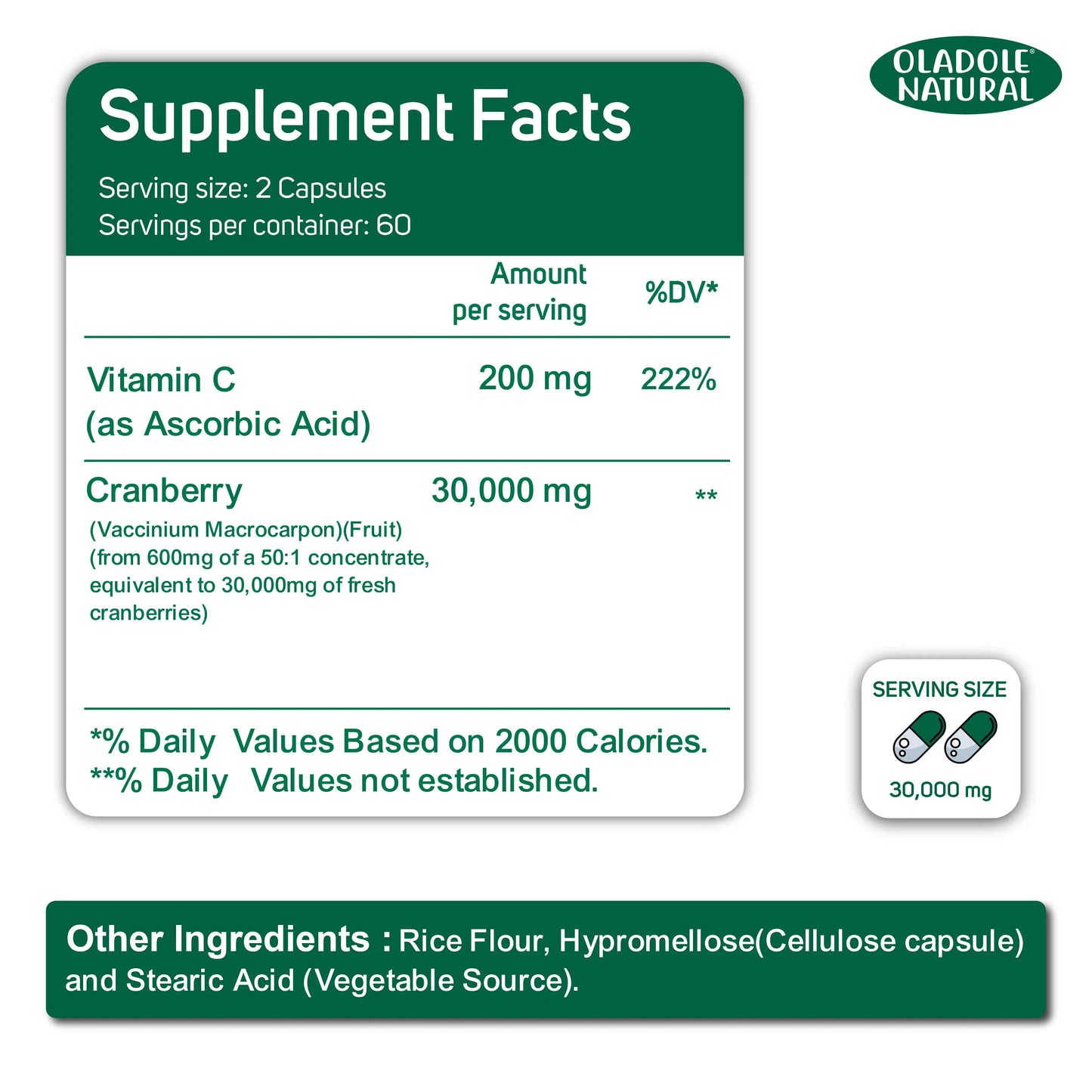 Oladole Cranberry Vitamin C Supplemen Facts 