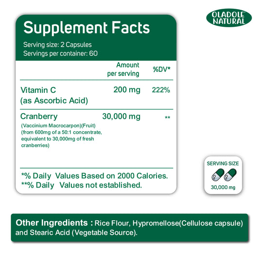 Oladole Cranberry Vitamin C Supplemen Facts 