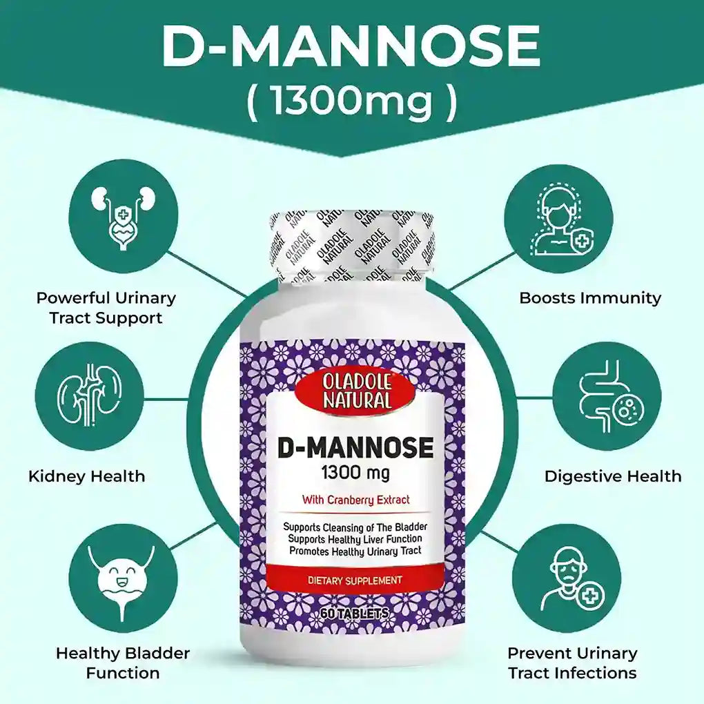 Oladole Natural D-Mannose 1300Mg with Cranberry Extract 60 Tablets