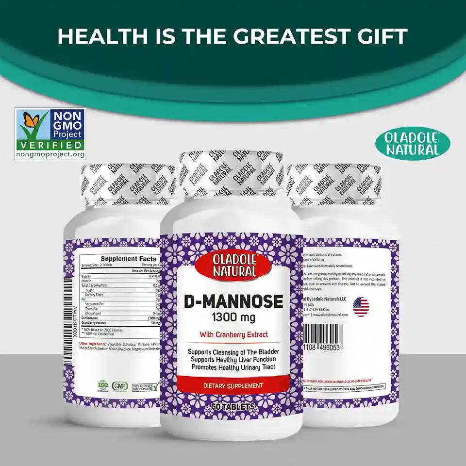Oladole Natural D-Mannose 1300Mg with Cranberry Extract 60 Tablets