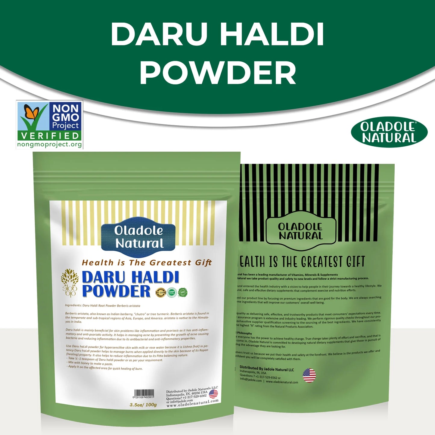 Oladole Natural Daru Haldi Powder Front And Back 