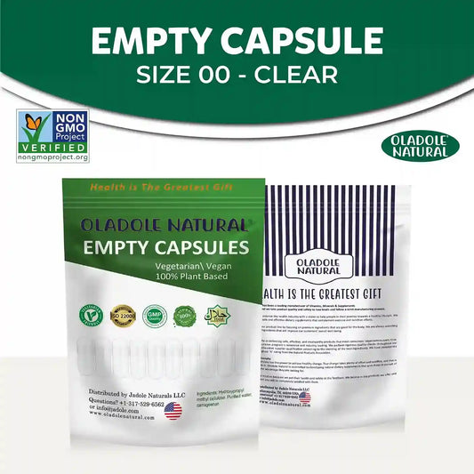 Oladole Natural Empty Capsules Size 0 Vegetarian Halal Plant Based, 25g