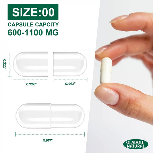 Oladole Natural Empty Capsules Size 0 Vegetarian Halal Plant Based, 25g