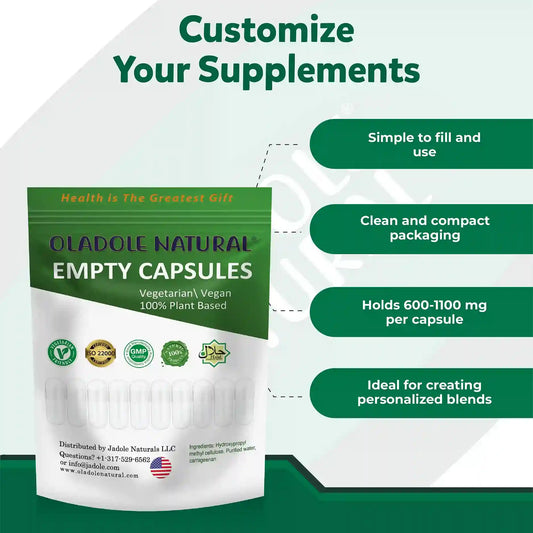 Oladole Natural Empty Capsules Size 0 Vegetarian Halal Plant Based, 25g