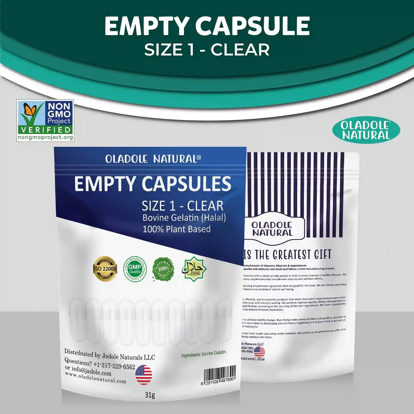 Oladole Natural Empty Capsules Size 1 Clear 31g 460 Capsules
