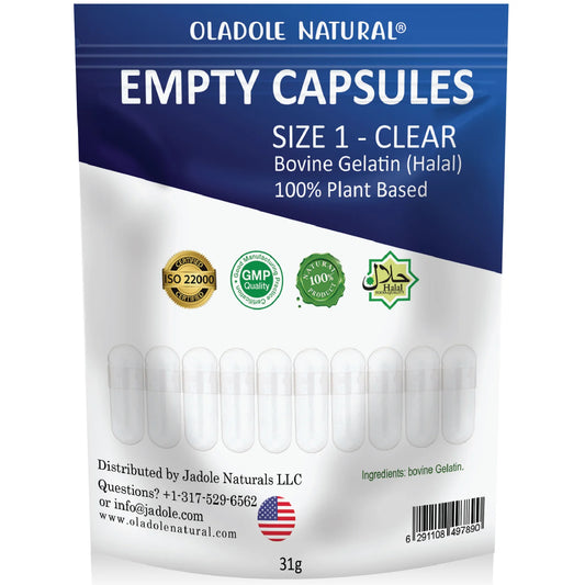Oladole Natural Empty Capsules Size 1 Clear 31g 460 Capsules