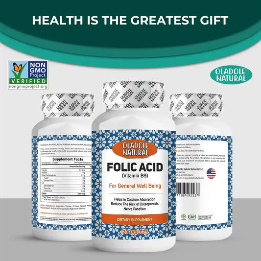 Oladole Natural Folic Acid (Vitamin B9) 1000mcg 120 Tablets