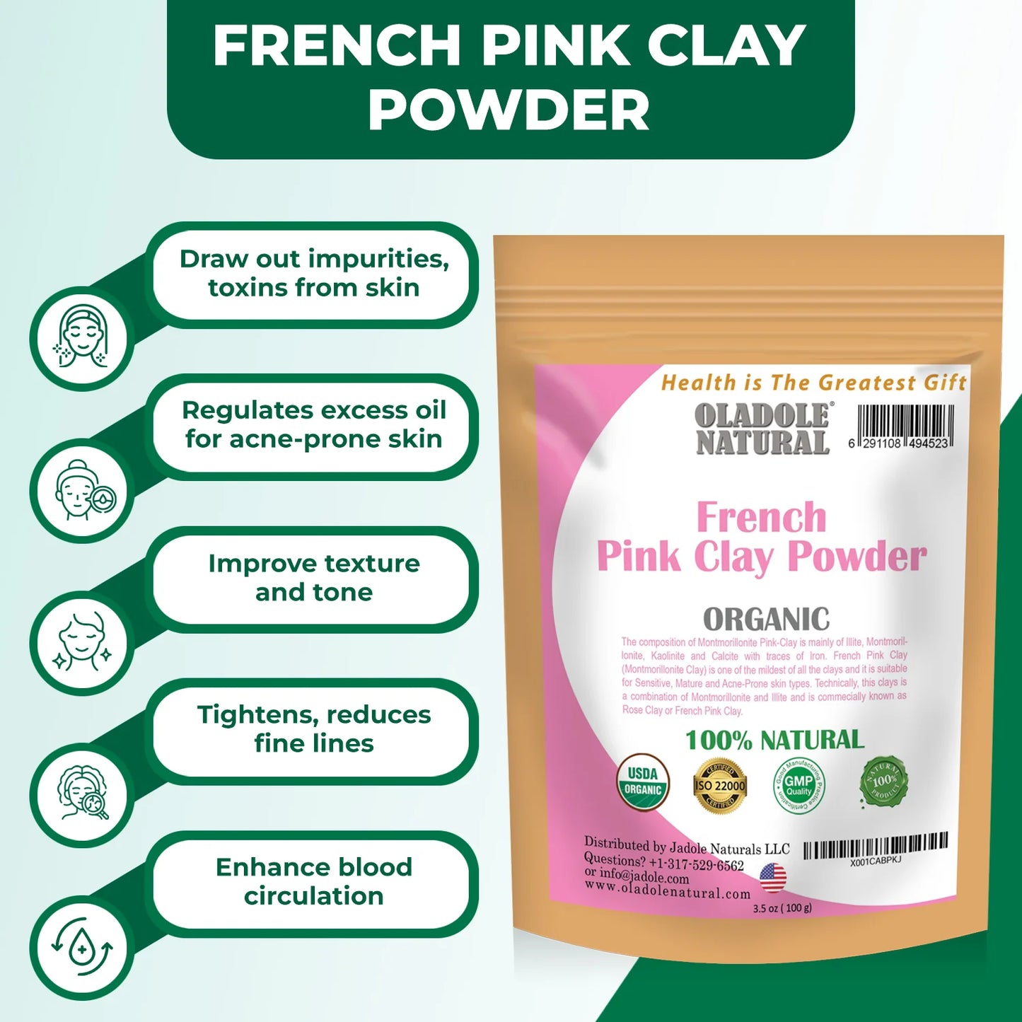 Oladole Natural French Pink Clay Powder Benefits l