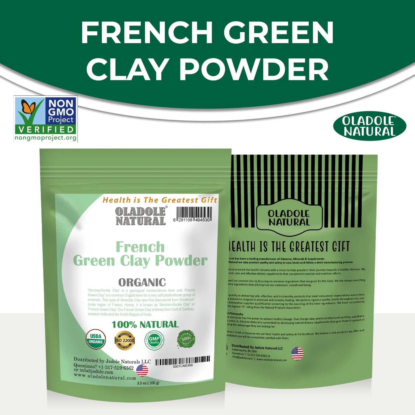 Oladole Natural French Green Clay Powder Front And Back 