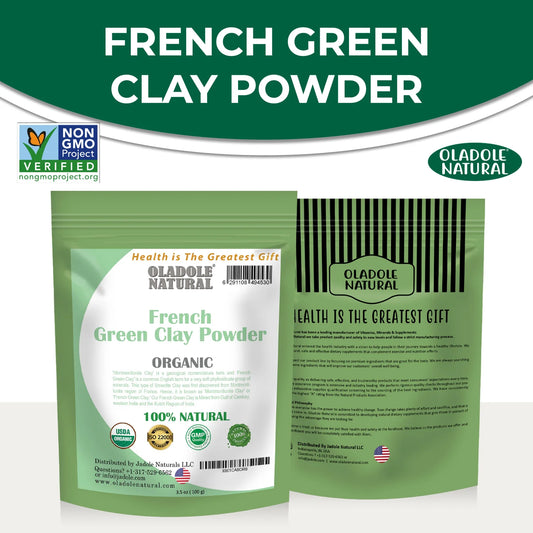 Oladole Natural French Green Clay Powder Front And Back 