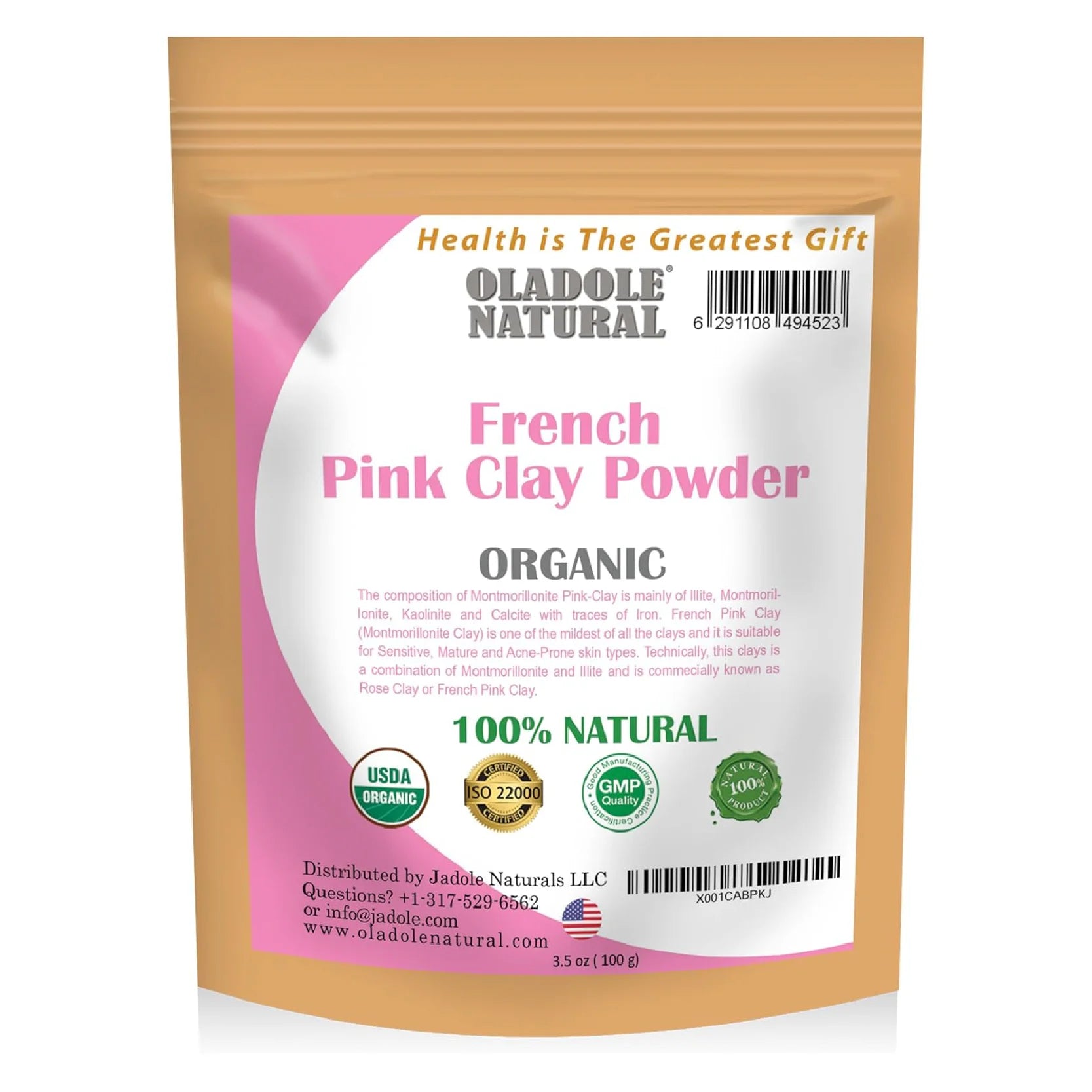 Oladole Natural French Pink Clay powder, 100g