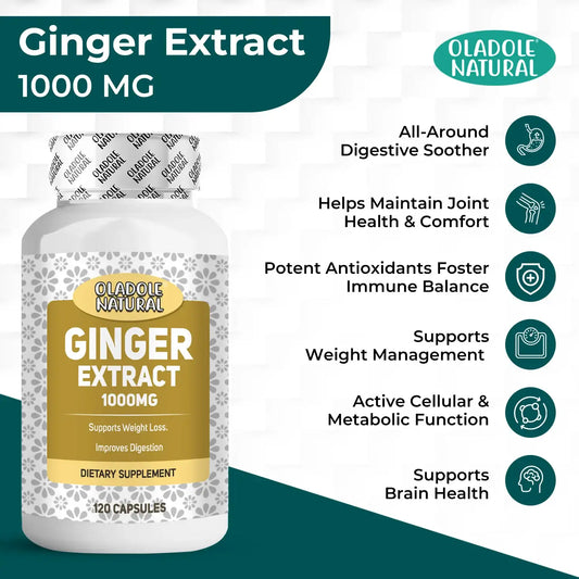 Oladole Natural Ginger Root Extract Supplement 1000 mg 120 Capsules