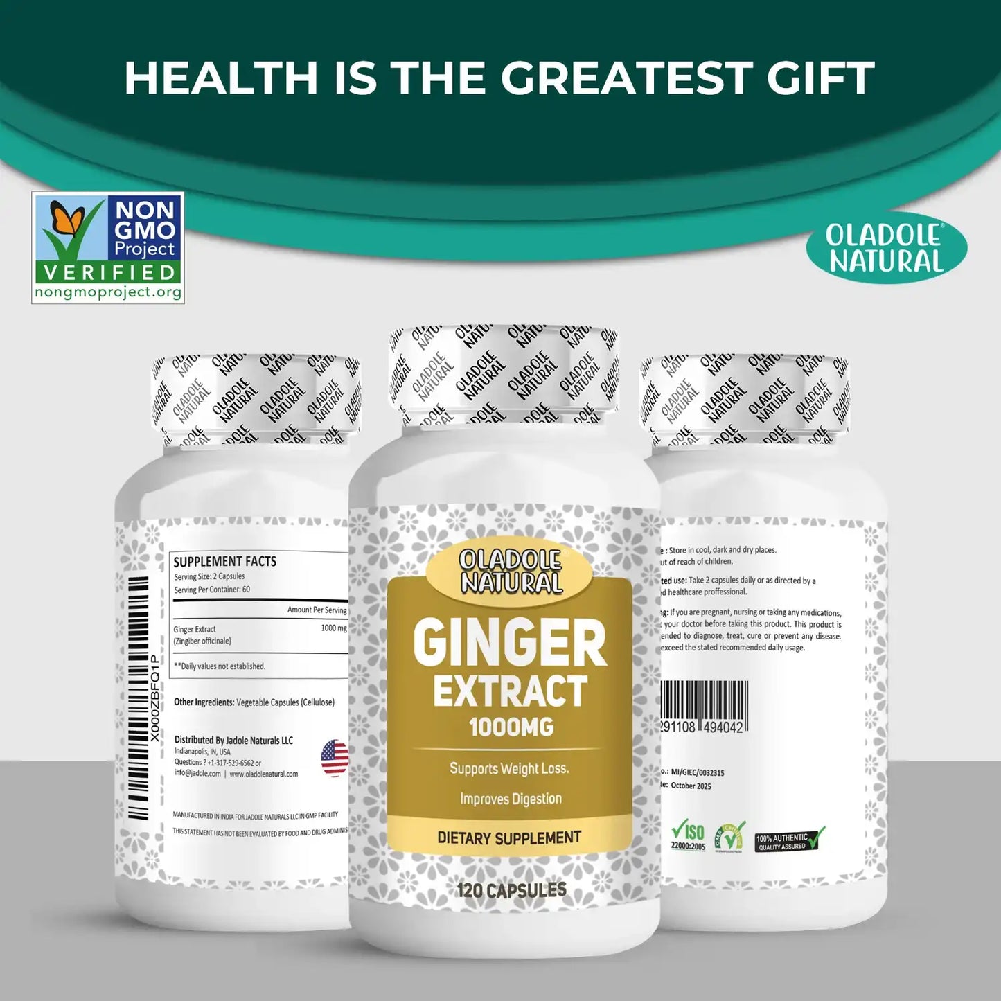 Oladole Natural Ginger Root Extract Supplement 1000 mg 120 Capsules