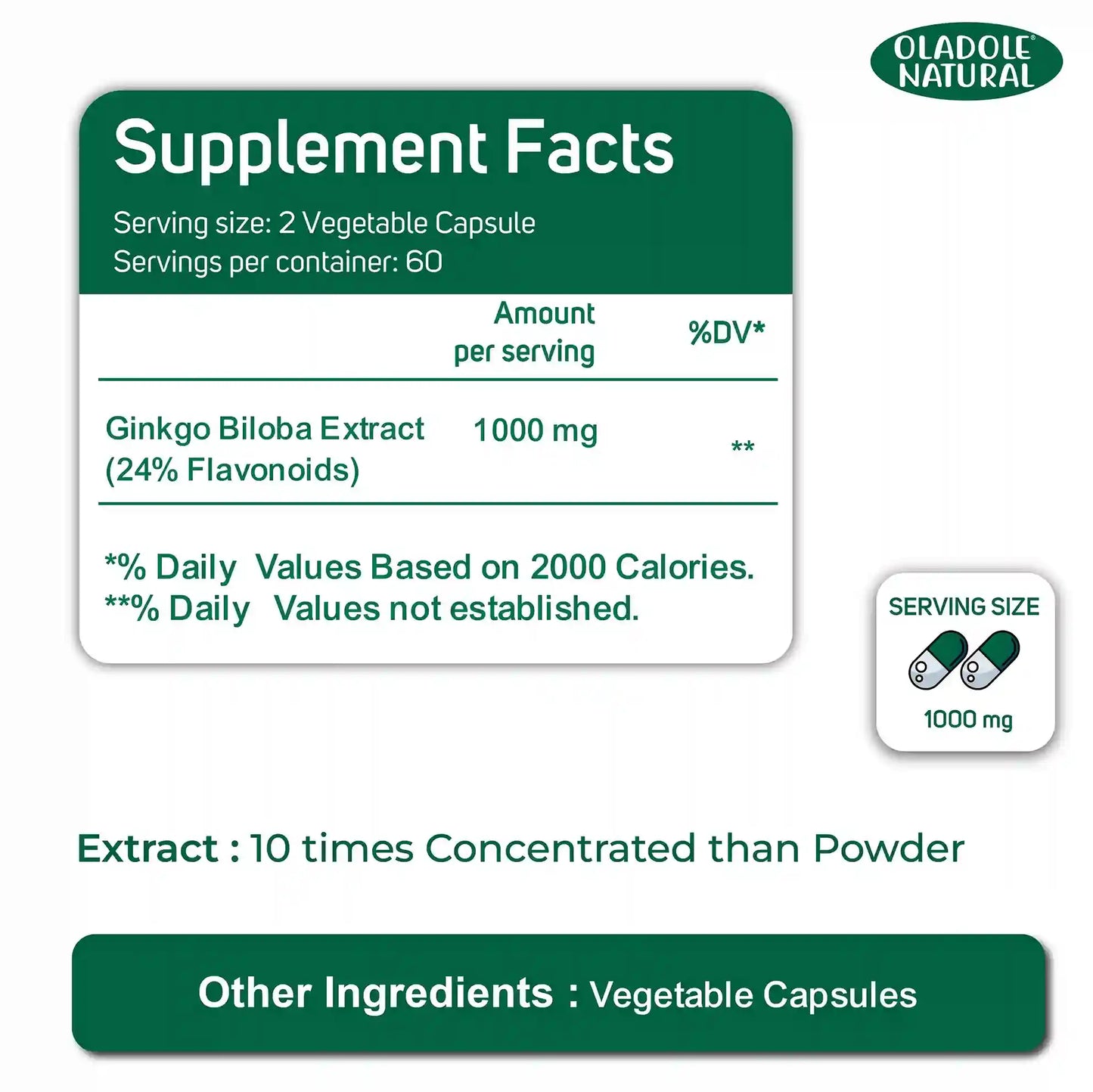 Oladole Natural Ginkgo Biloba 1000mg 120 Capsules