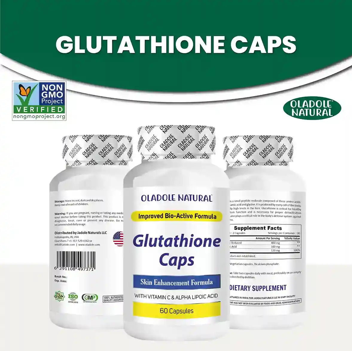 Oladole Natural Glutathione Caps with Vitamin C - 60 Capsules