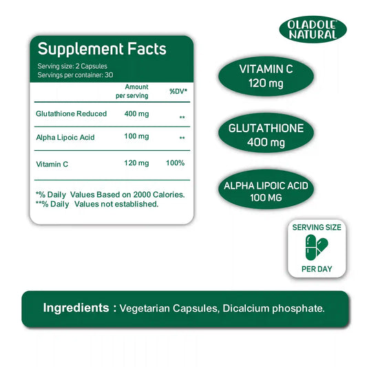 Oladole Natural Glutathione Caps with Vitamin C - 60 Capsules