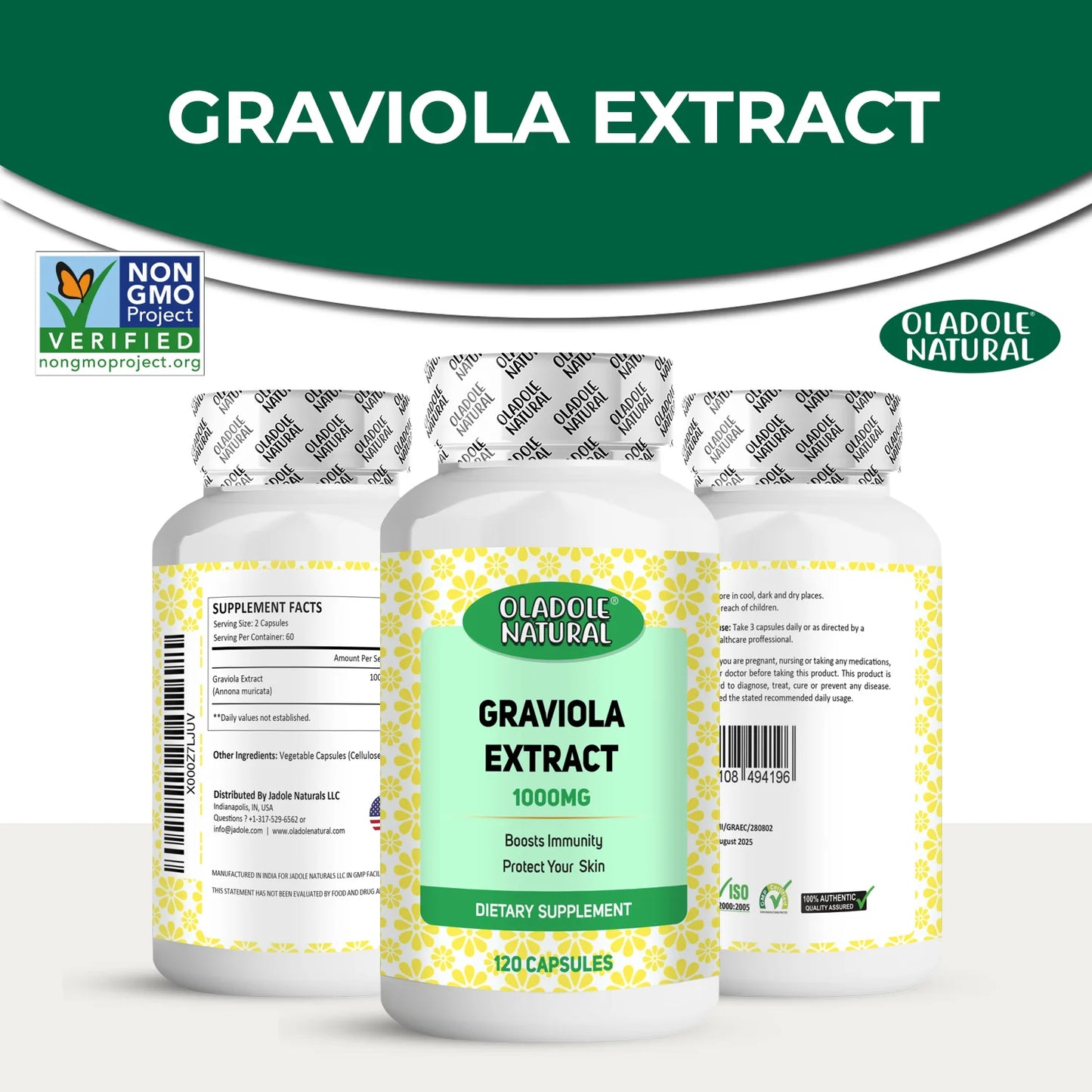 Oladole Natural Graviola Extract 1000mg 120 Capsules