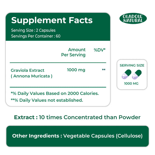 Oladole Natural Graviola Extract 1000mg 120 Capsules