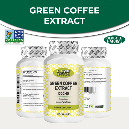Oladole Natural Green Coffee Bean 1000mg, 120 Capsules
