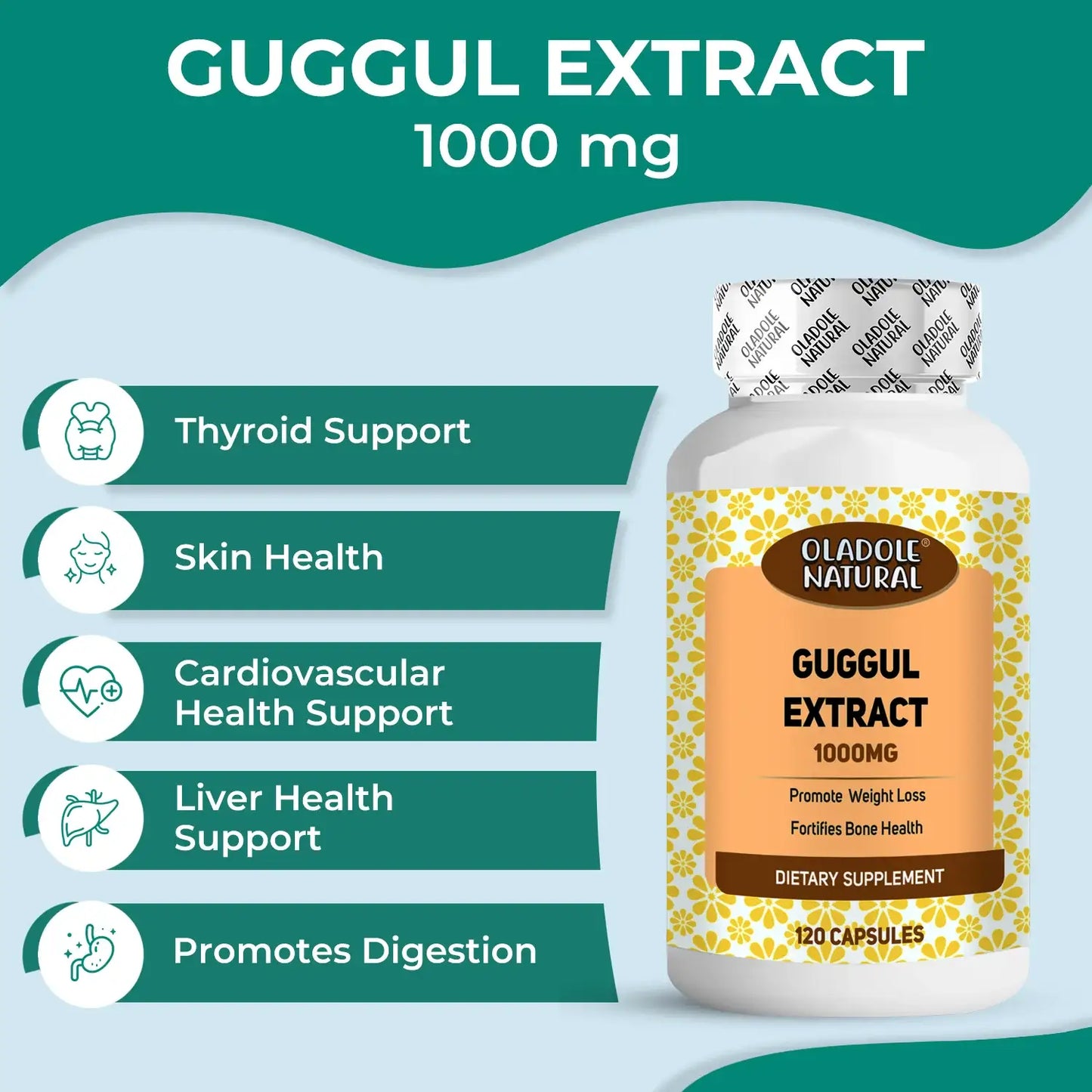 Oladole Natural Guggul Extract 1000 mg 120 Capsules