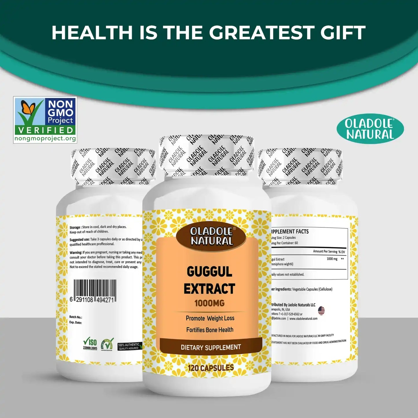 Oladole Natural Guggul Extract 1000 mg 120 Capsules