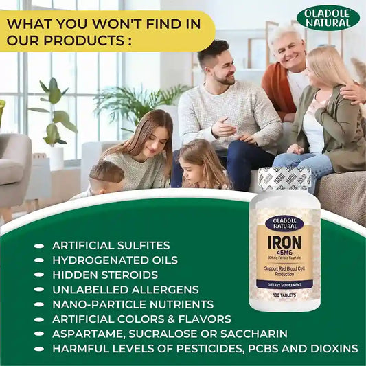 Oladole Natural Iron Supplement 45 mg 100 Tablets