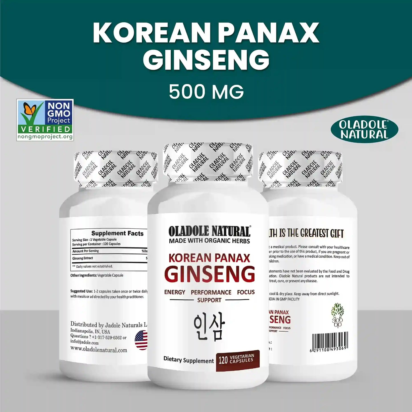 Oladole Natural Korean Red Panax Ginseng 500mg 120 Capsules