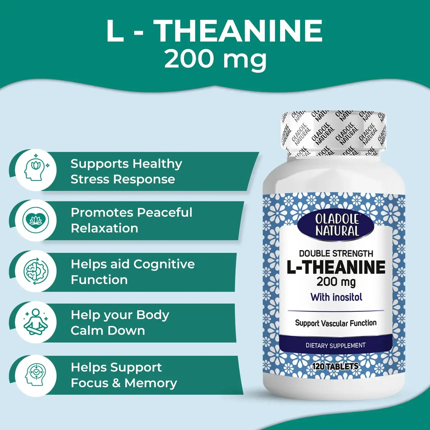Oladole Natural L-Theanine 200Mg Double Strength with Inositol 120 Tablets