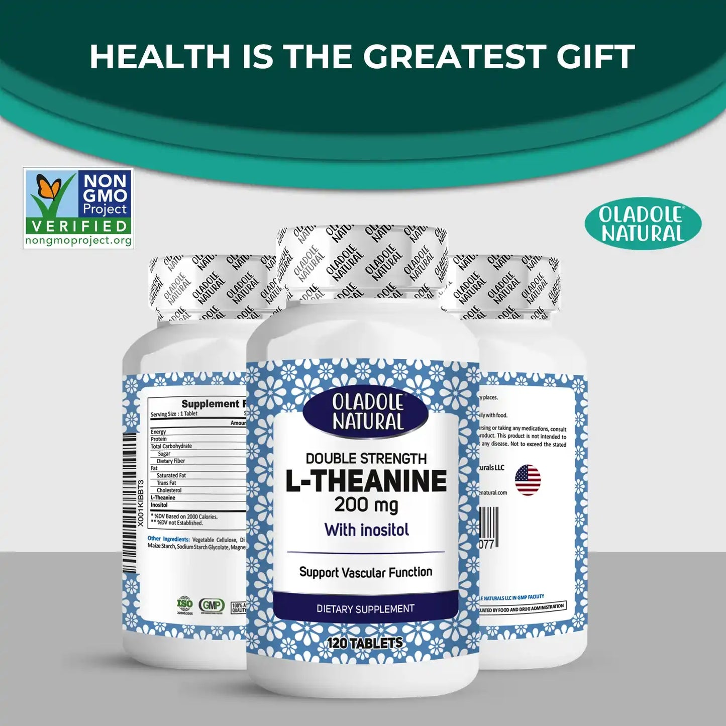 Oladole Natural L-Theanine 200Mg Double Strength with Inositol 120 Tablets