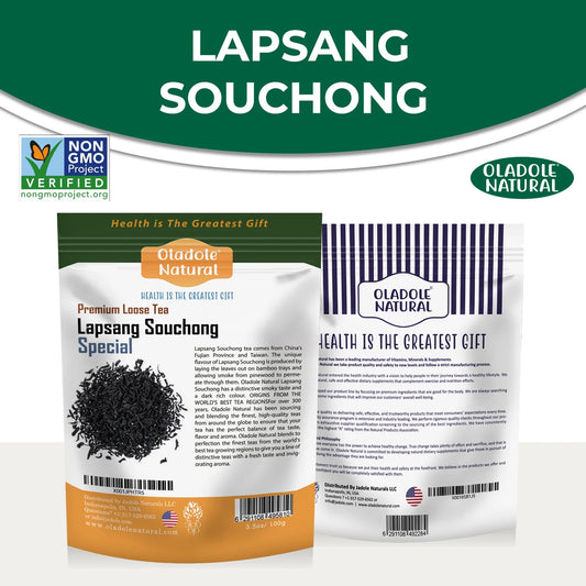 Oladote Natural Lapsang Souchong tea Front And Back 