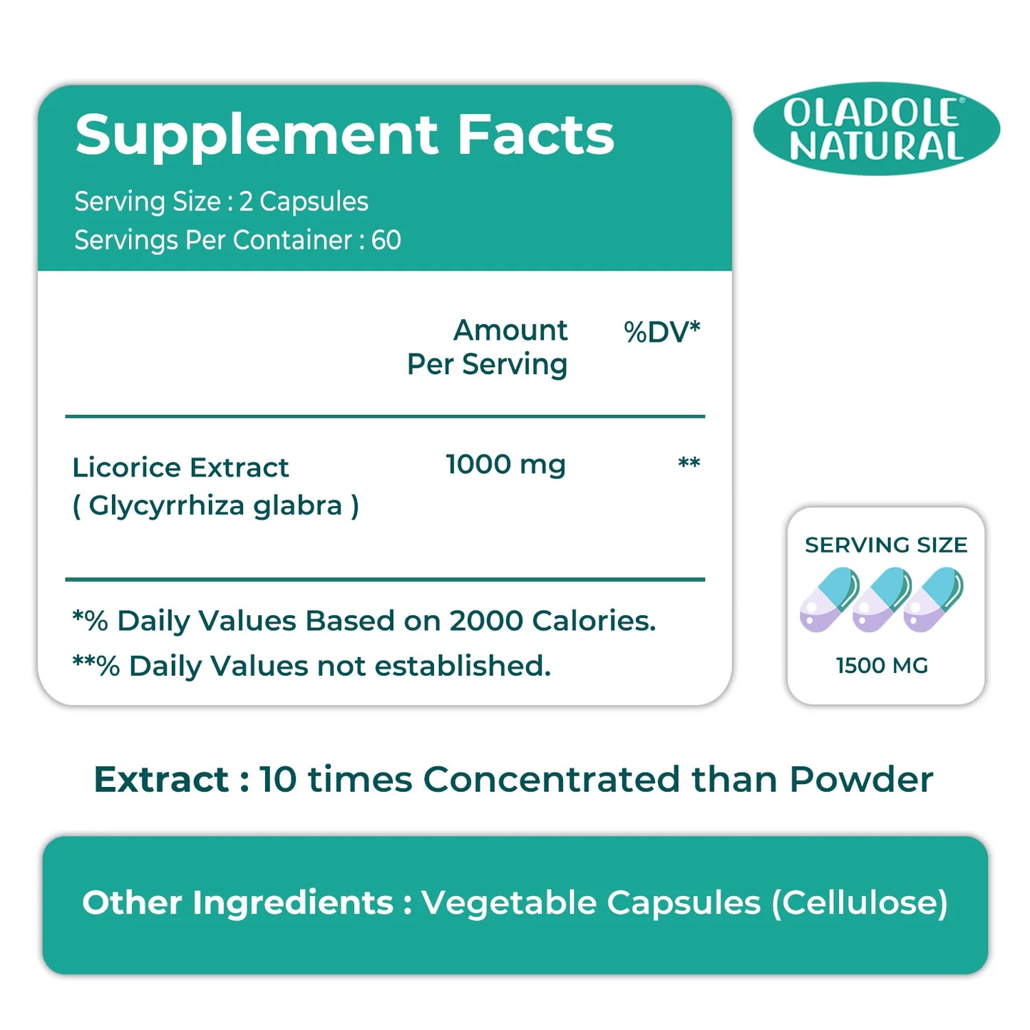 Oladole Natural Licorice Root - 1000mg (120 Capsules)