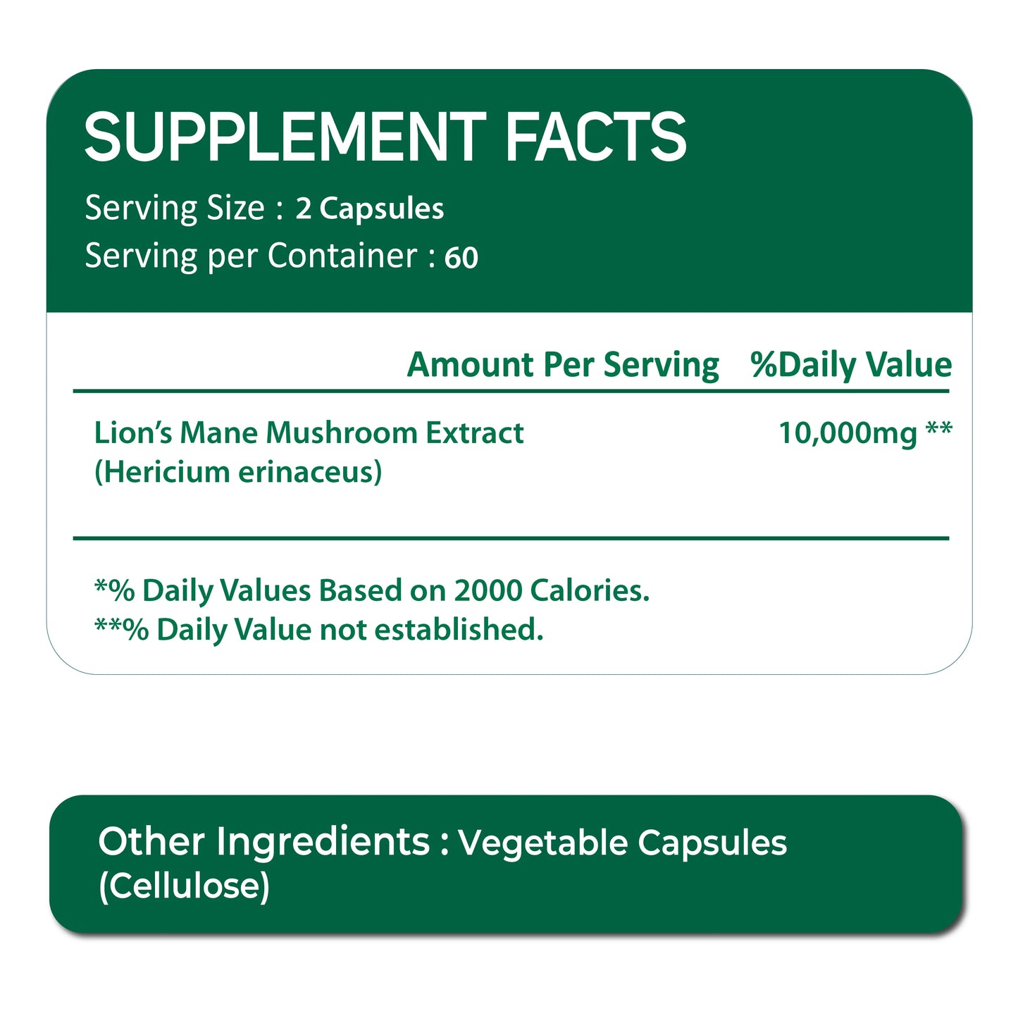 Oladole Natural Lions Mane Extract 10,000 mcg - 120 Capsules