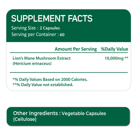 Oladole Natural Lions Mane Extract 10,000 mcg - 120 Capsules