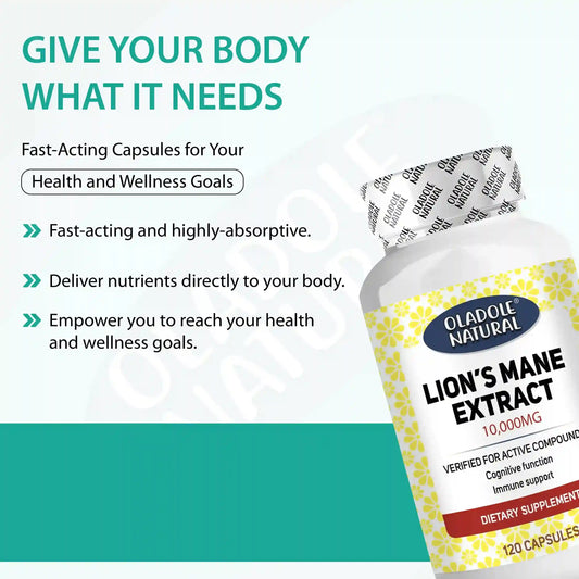 Oladole Natural Lions Mane Extract 10,000 mcg - 120 Capsules
