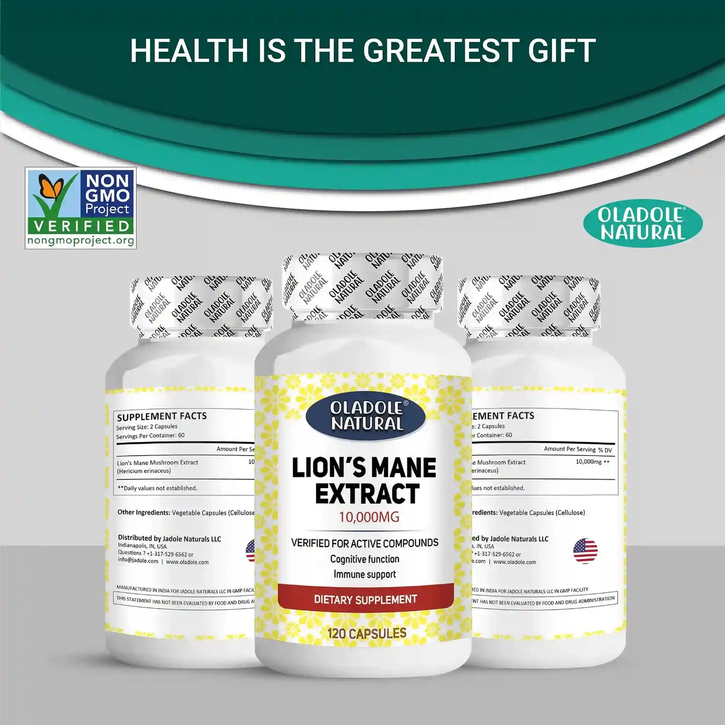 Oladole Natural Lions Mane Extract 10,000 mcg - 120 Capsules