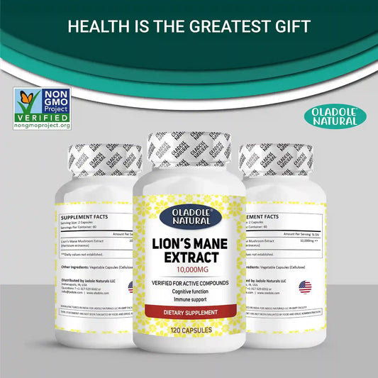 Oladole Natural Lions Mane Extract 10,000 mcg - 120 Capsules