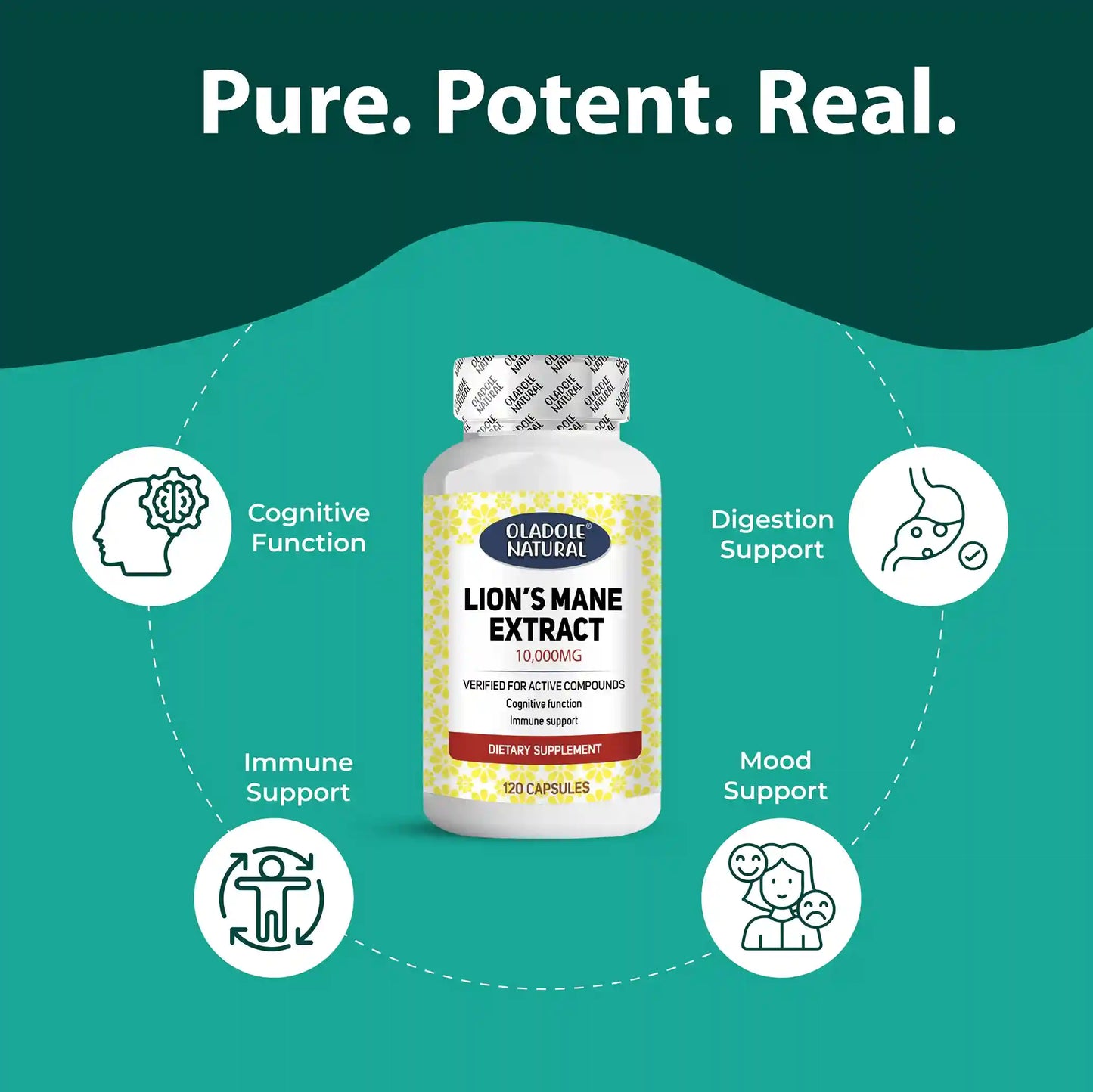 Oladole Natural Lions Mane Extract 10,000 mcg - 120 Capsules