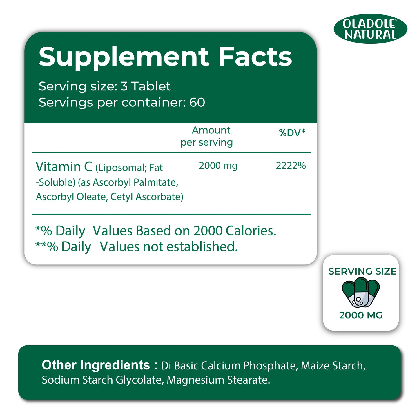 Oladole Natural Liposomal Vitamin C 2000mg- 180 Tablets