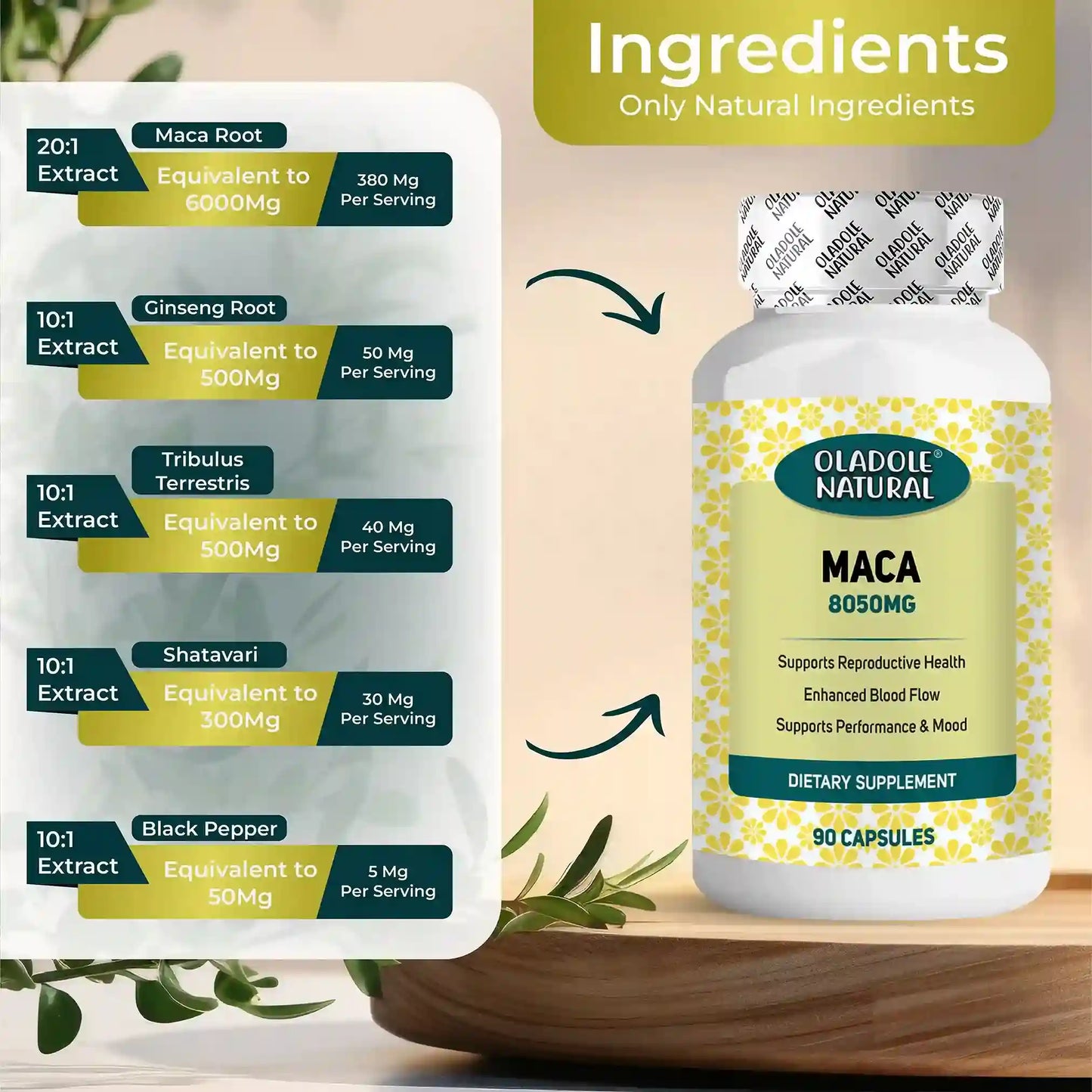 Oladole Natural Organic Maca Root Powder Capsules 8050mg 90 Capsule