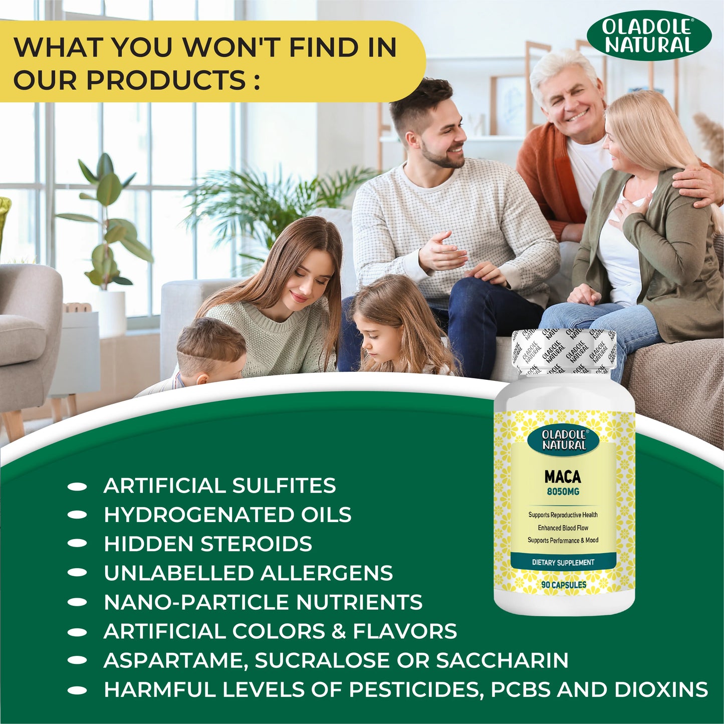 Oladole Natural Organic Maca Root Powder Capsules 8050mg 90 Capsule