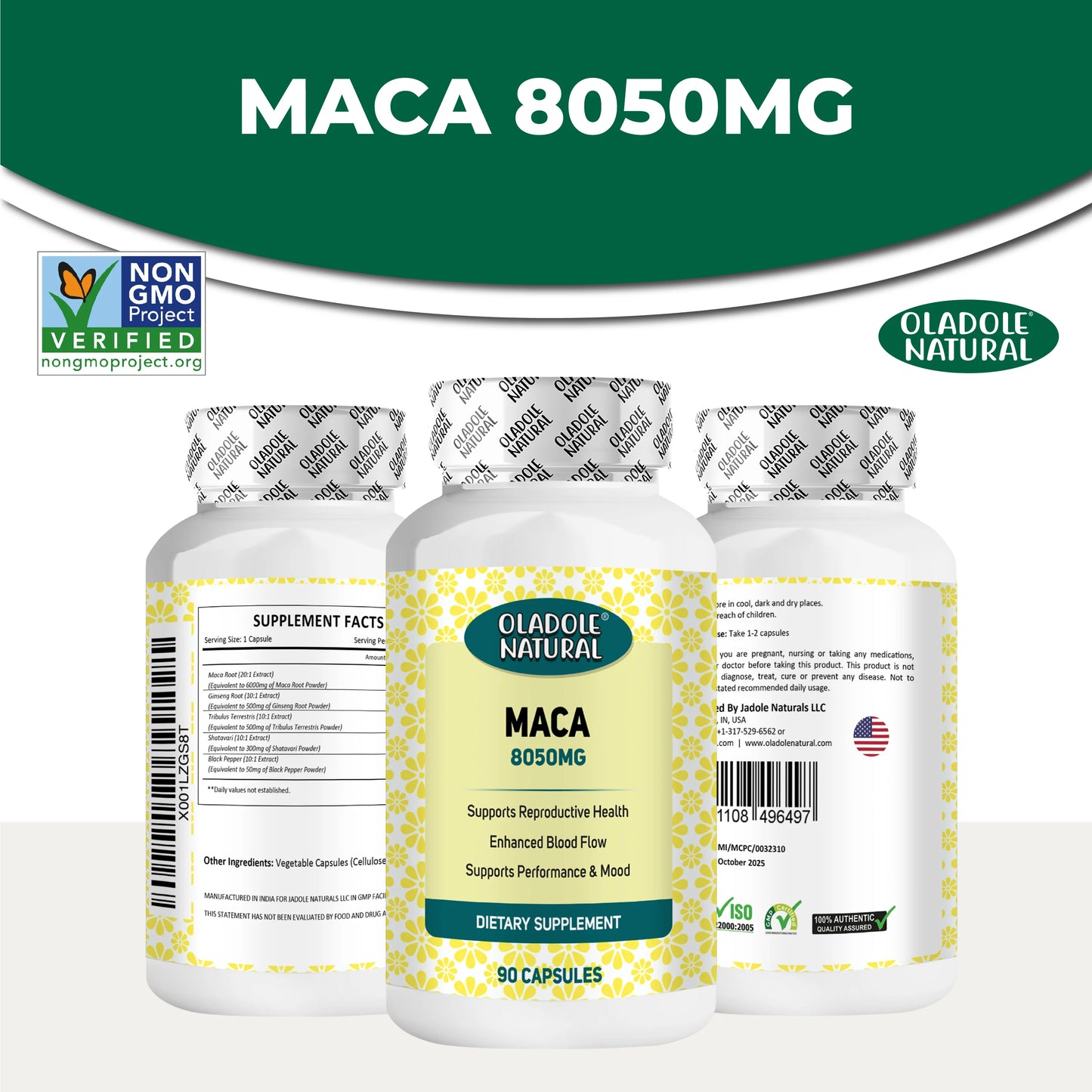 Oladole Natural Organic Maca Root Powder Capsules 8050mg 90 Capsule
