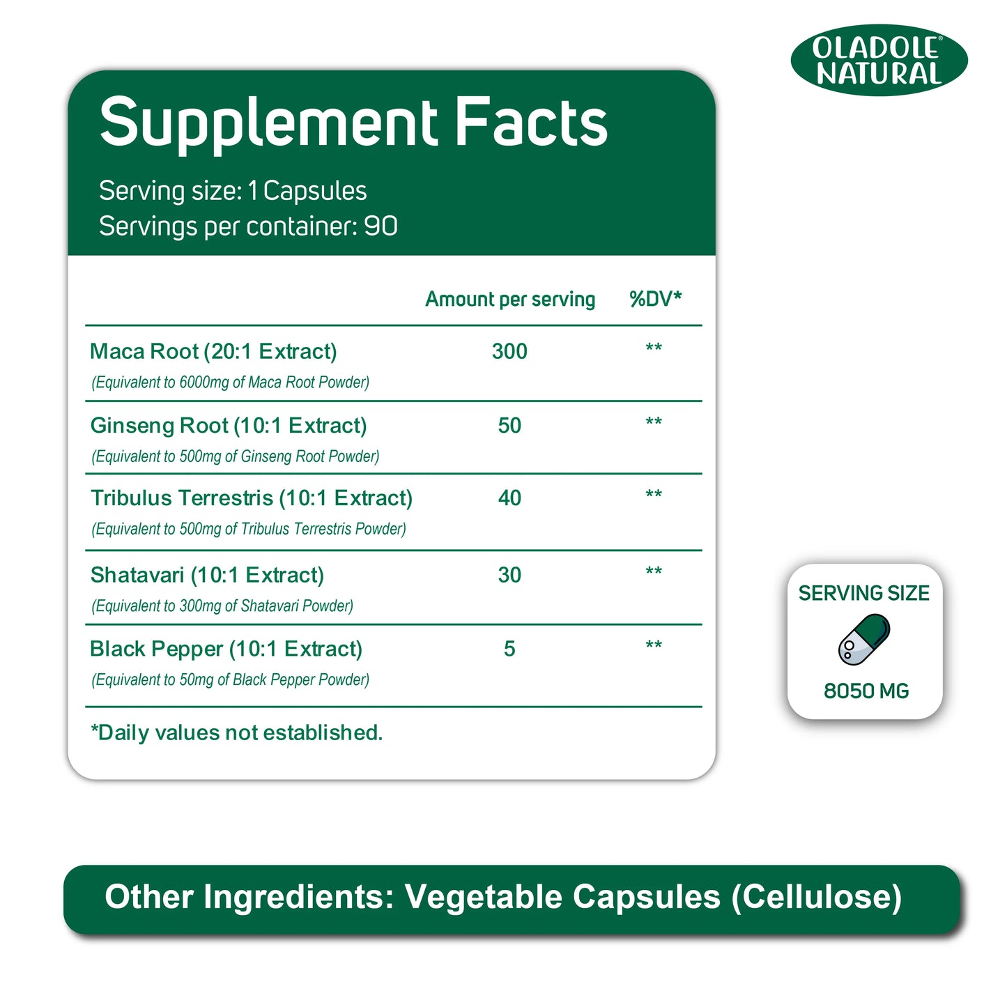 Oladole Natural Organic Maca Root Powder Capsules 8050mg 90 Capsule