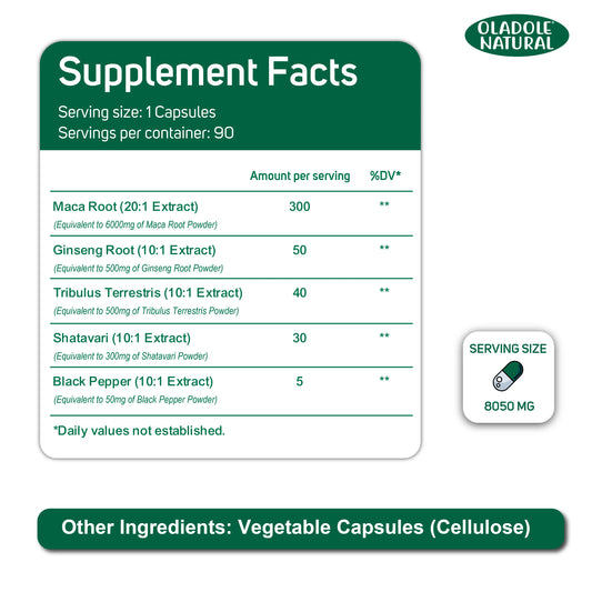 Oladole Natural Organic Maca Root Powder Capsules 8050mg 90 Capsule